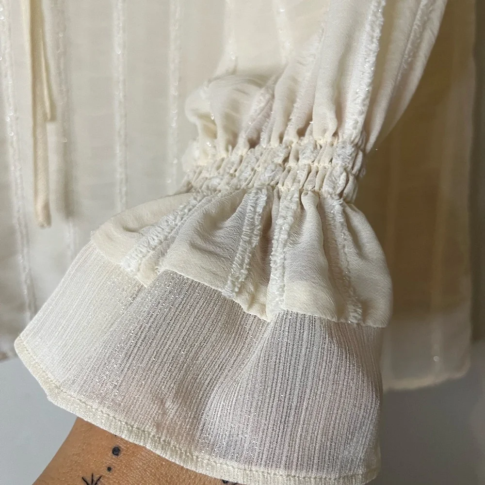 Zara medium bundle green collared sweater white cotton eyelet top ivory Blouse - Picture 15 of 16